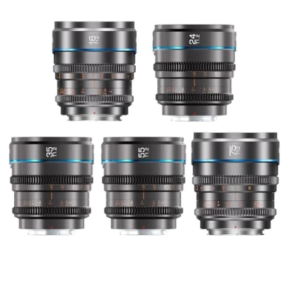 Image de SIRUI Night Walker T1.2 S35 Cine Lens Set, 16 mm, 24 35 55 75 mm Objectif à mise au point manuelle grande ouverture (monture E, gris métallique)