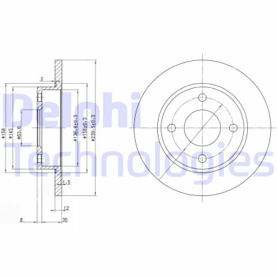 Image de DELPHI BG3055 Disque de frein 240 12 4 plein huilé non traité sans roulement roue, bague ABS FORD: FIESTA 4, KA 3 portes,