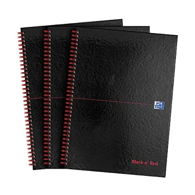 Image de Oxford Black n&#039; Red Cahier à spirales avec couverture rigide brillante 140 pages Noir/rouge Format A4 1 Lot de 3