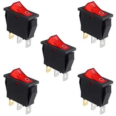Image de HUAREW 5Pcs Interrupteur à bascule lumineux rouge, ON/OFF SPST 3 broches positions pour bateau Snap AC 250V/15A 125V/20A KCD3 101
