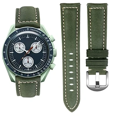 Image de Stanchev Bracelet En Cuir pour Omega X Swatch Moonsswatch, Moonsswatch Speedmaster De Remplacement Montre 20mm (Noir)