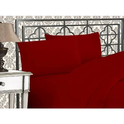 Image de Elegant Comfort Parure de lit Douce 4 pièces à Contexture 1500 Fils avec Broderie Trois Lignes, résistante aux Plis et la décoloration, pour Double, Bordeaux