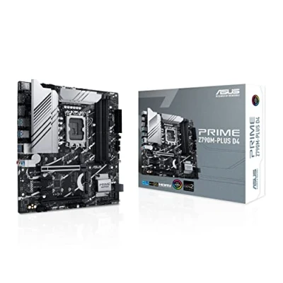 Image de ASUS PRIME Z790M PLUS D4 Carte mère Intel LGA 1700 mATX (10+1 DrMOS, PCIe 5.0, 3 x M.2, DDR4, 1 Gb LAN, HDMI, Display Port, USB 3.2 Gen 2x2 Type C, USB4, Arua Sync RGB)
