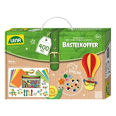 Image de Lena 42713 Coffret de Bricolage avec 400 pièces, Papier coloré, Caoutchouc Mousse, Cure Pipe, Yeux vacillants, Pompons, bâtonnets Glace colorés, Boutons et Plus, dès 5 Ans, Multicolore