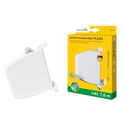 Image de Schellenberg 50145 Enrouleur de sangle pour volet roulant, système MINI 14 mm, avec incluse 7 m, pivotant, blanc