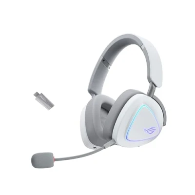 Image de ASUS ROG Delta II Casque de Jeu sans Fil, Connexion 2,4 GHz et Bluetooth, Audio DualFlow Large Authentique, Pilote plaqué Titane 50 mm, pour PC, Mac, PS, Switch, Android, Blanc