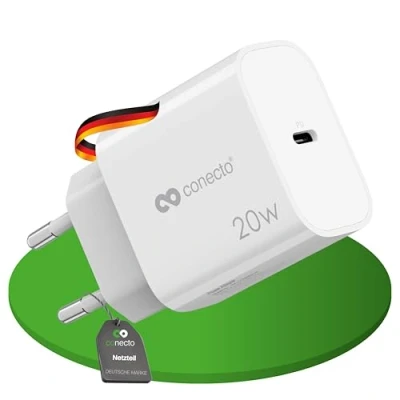 Image de conecto Chargeur USB C, Alimentation USB, 1 Port, 1x C 20 Watt Max. PD, Rapide, de téléphone Portable, détection Automatique du Courant Charge, Blanc