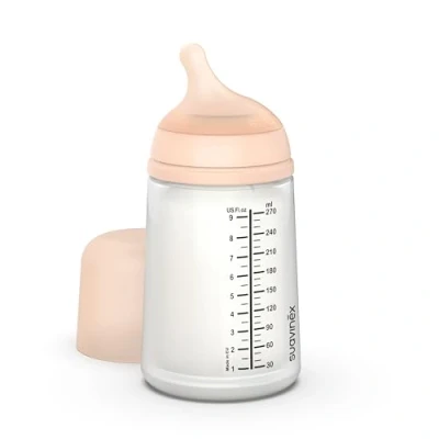 Image de Suavinex, Biberon Anti Colique Zero Zero, avec Tétine Débit Moyen (M), pour Bébés +3 Mois, Idéal l&#039;Allaitement Mixte, Imitant le Sein, 270 ml