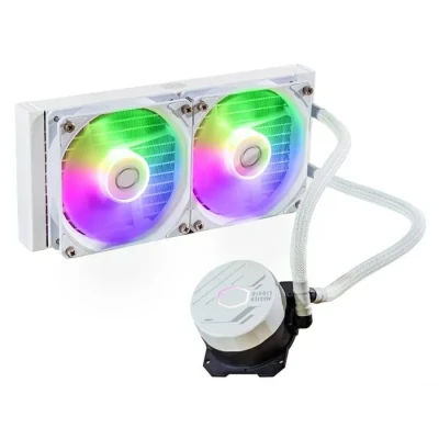 Image de Cooler Master MasterLiquid 240L Core ARGB (2023) Watercooler pour Processeur Pompe à Double Chambre Gen S, Radiateur &amp; Ventilateurs 120mm Supérieurs, Brackets LGA 1700 AM5 Blanc