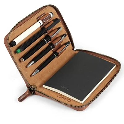 Image de Londo porte documents en cuir véritable avec bloc notes crayons et fermeture à glissière