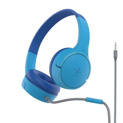 Image de Belkin Casque audio filaire SoundForm Mini (pour enfants, circum aural, micro intégré, pour apprentissage en ligne, école, voyage, jeu, appareils dotés d&#039;un port 3,5 mm, bleu)