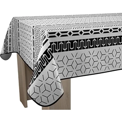 Image de Le linge de Jules Nappe Anti Taches Graphic Rectangle 150 x 300 cm, Noir, Blanc