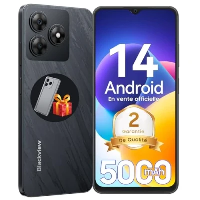Image de Blackview WAVE 8C Android 14 Smartphone Pas Cher 6Go+64Go/TF 2To, Octa Core, Écran 6.56&quot;HD+, 4700mAh/10W Charge Rapide, 13MP+8MP, téléphones portables débloqués 4G Dual SIM, Face ID/GPS/2Ans Garantie