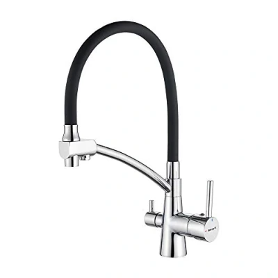 Image de Ibergrif ‎M22128 2, Robinet de Cuisine à 3 voies, Mitigeur Flexible, d&#039;Évier d&#039;Eau Potable Réglable 360 (Double Poignée), Corps en Laiton, Chrome, Argent/Noir