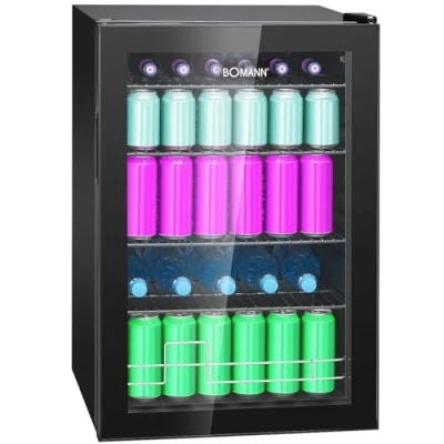 Image de Bomann, Réfrigérateur pour Boissons 115L Noir KSG7290 Noir, Éclairage LED, Contrôle de Température +3C à +18C, 4 Étagères Câblées, avec Porte Double Vitrage, Idéal Sodas et Bières