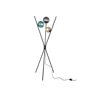 Image de Trio Leuchten Lance 403400317 Lampadaire, en métal noir mat, verre multicolore, non incluses, 3 ampoules E14, 28 W