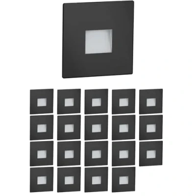 Image de ledscom.de 20 pièces LED lumière d&#039;escalier/lampe murale encastrée FOW pour l&#039;intérieur et l&#039;extérieur, downlight, carré, noir, 85 x 85mm, blanc chaud