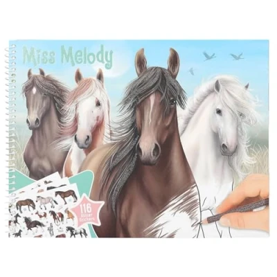 Image de Depesche 12978 Miss Melody Livre de coloriage avec 44 Pages pour créer des Motifs Chevaux, Planche d&#039;autocollants Incluse, Multicolor