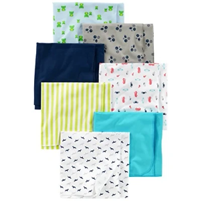 Image de Simple Joys by Carter&#039;s 7 Pack Flannel Receiving Blankets Nursery, Bleu/Blanc, Taille Unique (Lot de 7) Mixte Bébé