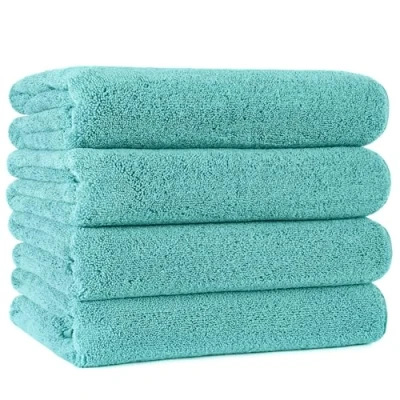 Image de POLYTE Lot de 4 Serviettes Bain en Microfibre non pelucheuses à séchage Rapide 76 x 145 cm Aqua