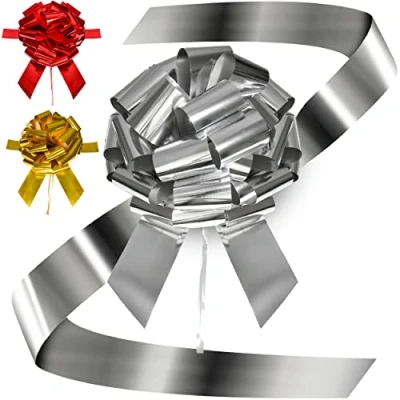 Image de Nœud Cadeau Géant pour Voiture XXL ø 40 cm Réutilisable Facile et Rapide à Assembler Argent