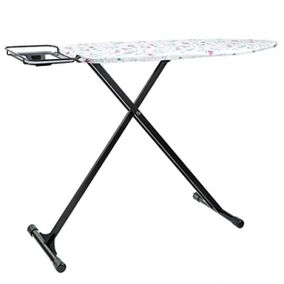 Image de Amazon Basics Planche à repasser avec repose fer en forme de H, Taille moyenne, 122 x 38 cm Noir, À fleur