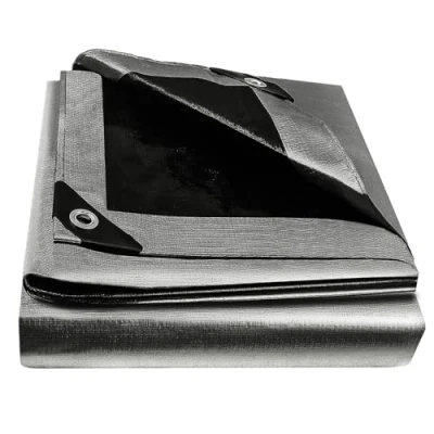 Image de Bâche de protection en tissu 180 g/m² 3 m x 6 Imperméable Avec œillets Pour meubles jardin, piscine, trampoline, toit, indéchirable Résistante à la moisissure Gris/noir
