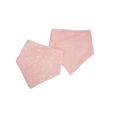 Image de Bébé Douceur, Lot de 2 Bavoirs Bandana 100% Gaze Coton 16 x 41 cm Rose