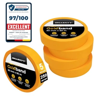 Image de HASKYY Goldband Lot de 5 rubans masquage 25 mm x 50 m Ruban professionnel Washi Doré