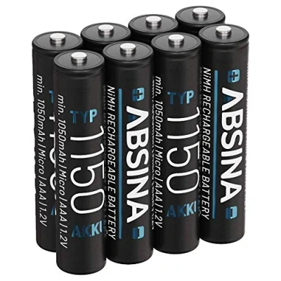 Image de ABSINA 8X Pile Rechargeable AAA 1150 NiMH Piles Rechargeables 1,2V &amp; Min. 1050 mAh pour appareils à Haute consommation Accu idéales téléphone DECT