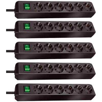 Image de Brennenstuhl Eco Line Lot de 5 multiprises 6 prises avec sécurité enfant, interrupteur et câble 1,5 m Noir