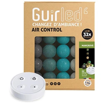 Image de GuirLED Guirlande lumineuse boules coton LED USB Télécommande sans fil Veilleuse bébé 2h Adaptateur secteur double 2A inclus 4 intensités 32 3.2m Mangrove
