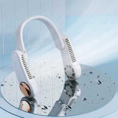 Image de Mini ventilateur usb rechargeable suspendu à double 3 vitesses ajustable 2400mah silencieux portable pliable léger blanc