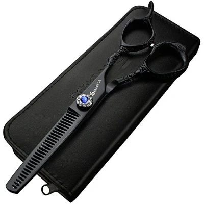 Image de sharonds motif fin noir 6 pouces de ciseaux coiffure professionnel 440C japonais haute qualité haut gamme barbier salon outils spéciaux (Thining Scissors)