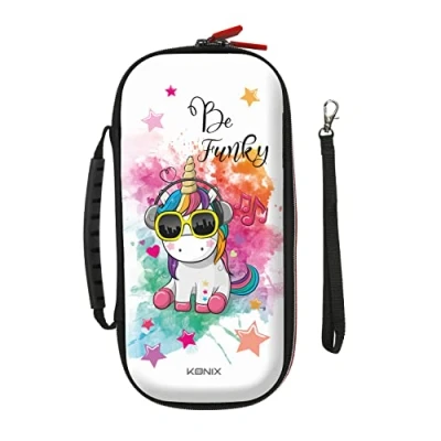 Image de Konix Unik Housse de protection et transport pour consoles Nintendo Switch, Switch Lite OLED Rangement 8 jeux Motif Be Funky, licorne