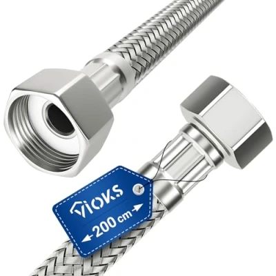Image de Tuyau blindé de 200 cm avec connexion 2 x 1/2&quot; pour l&#039;eau potable. flexible tressage en acier inoxydable