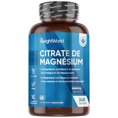 Image de Citrate de Magnésium 1480mg 240 Gélules Vegan 8mois 440 mg Élémentaire Vitamine Hiver Adulte Fatigue, Système Nerveux Testé en Laboratoire Complément Alimentaire pour Sportifs