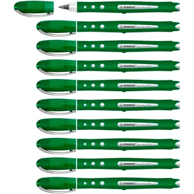 Image de STABILO Lot de 10 Rollers WORKER Colorful Encre Liquide 100% Grip Tracé 0,5 mm vert
