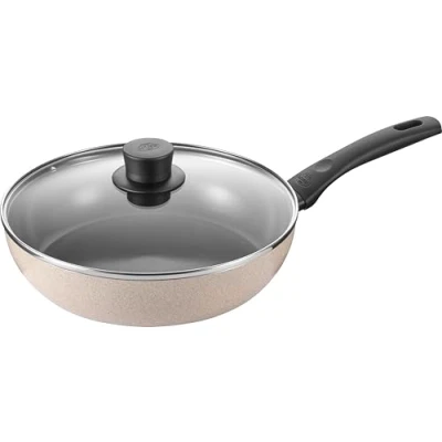 Image de BALLARINI Ledro Sauteuse avec Couvercle, 28 cm, Aluminium, Compatible Induction, Revêtement antiadhésif en céramique, Thermopoint, Fabriquée Italie, Sable