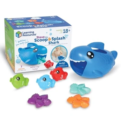 Image de Learning Resources the Scoop &amp; Splash Shark Steve le requin pelle pour jeux, 7 pièces, à partir de 18 mois, éducatifs bébé, baignoire petite enfance, piscine, jouets d’eau, LER9146, multicolore, Small