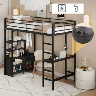 Image de Structure de lit 2ème génération lits superposés, 90 * 200cm, sans matelas, avec Bureau, prise et USB, plusieurs