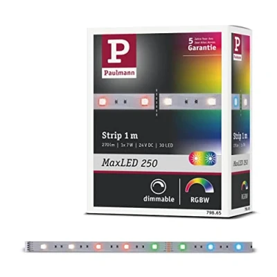 Image de Paulmann 79865 LED MaxLED 250 1 m RGBW IP20 incl 1x6,5 watts strip bande lumineuse 3000 K, Matière plastique, 7 W, 1m