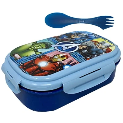 Image de Porte goûter avec couvert, Avengers, Marvel, boîte à déjeuner multicompartiment, couverts 3 en 1, fourchette, cuillère, couteau