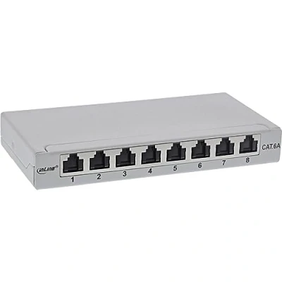 Image de InLine® Panneau de Brassage Cat.6A 0,5HE 8 Compartiments pour Table/Mur/Rail Chapeau avec Protection Anti poussière Gris