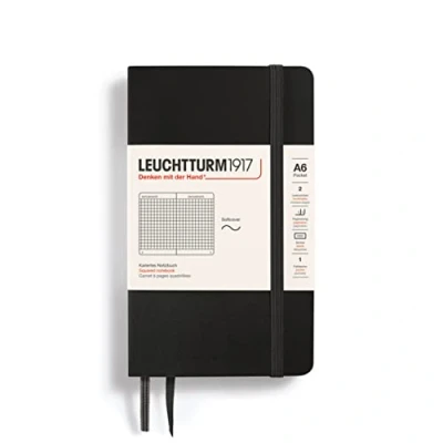 Image de LEUCHTTURM1917 329869 Carnet Pocket (A6), couverture souple, 123 pages numérotées, Quadrillé, noir