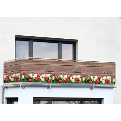 Image de Maximex Pare Vue de Balcon Pratique avec Motif Tulipes et Haute résistance aux UV intempéries, séchage Rapide résistant déchirures 5 m