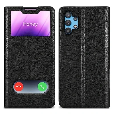 Image de cadorabo Housse Compatible avec Samsung Galaxy A32 5G en Noir COMÈTE Coque de Protection Fermeture magnétique, Fonction Support et 2 fenêtres visualisation