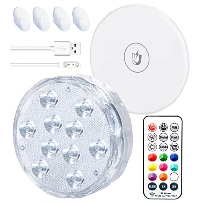 Image de Idealife lumière LED Rechargeable USB Submersible avec telecommande wrgb de Couleur décorative étanche veilleuse eclairage Aquarium Lampe Piscine Hors Sol pour Spa Lumiere Hottub fête