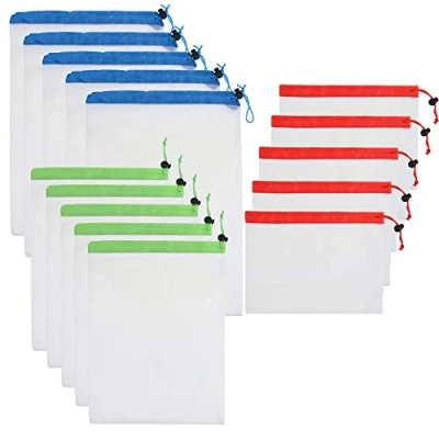Image de Kare &amp; Kind Sacs de Produits réutilisables 15 pcs en Filet lavables Multi Tailles Stockage écologique sans déchets pour Les légumes d&#039;épicerie Fruits Jouet ménage Petits Articles