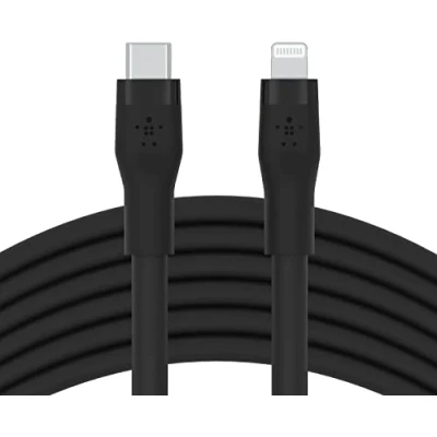 Image de Belkin Câble USB C vers Lightning BoostCharge Flex en silicone (3 m), certifié MFi (20 W), recharge Power Delivery pour iPhone 14/14 Plus, 13, 12, Pro, Max, mini, SE, iPad, etc. (noir)